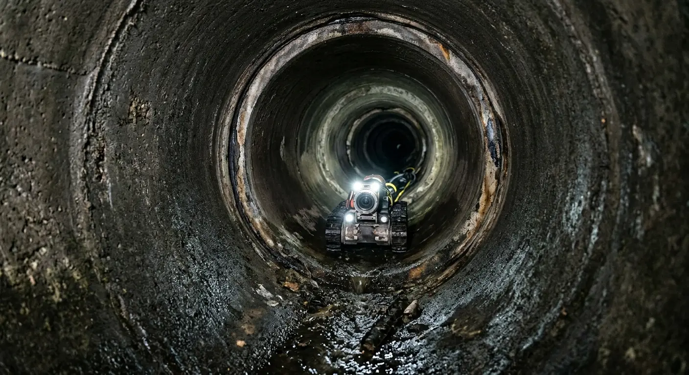 Robotic sewer camera inspecting pipe interior for Sewer Line Cleaning in Novato
